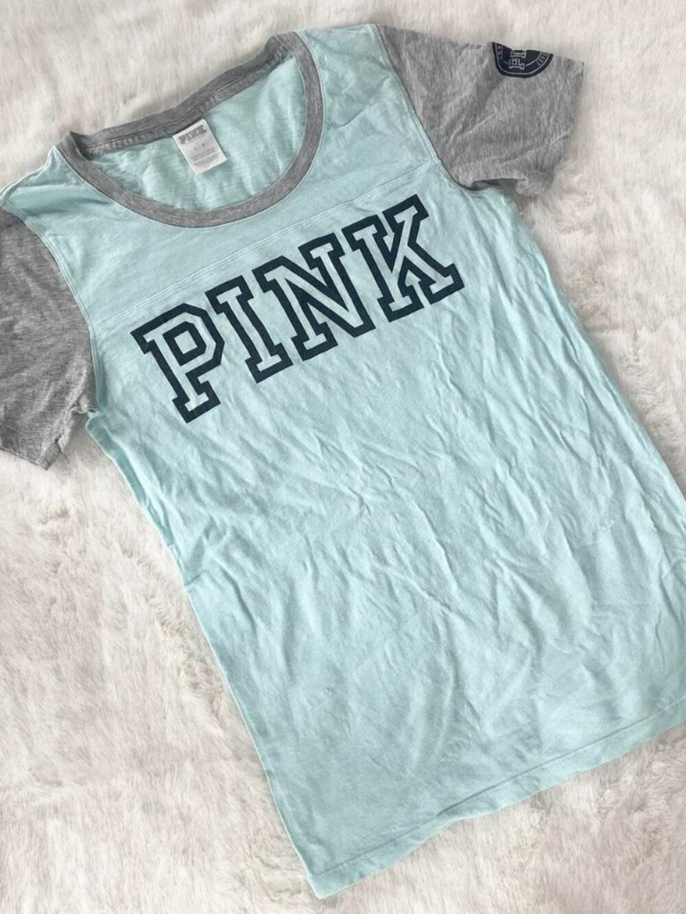 y2k victoria secret PINK teal baby tee